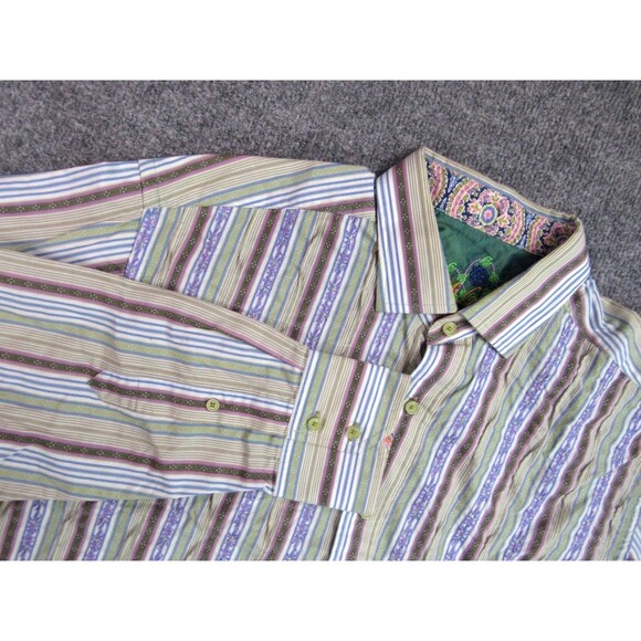 Robert Graham Shirt Mens Large Green Purple Stripe Button Up - Picture 1 of 10